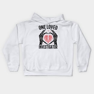 Funny Skeleton Heart Hands, One Loved Investigator Valentines Day Gift Kids Hoodie